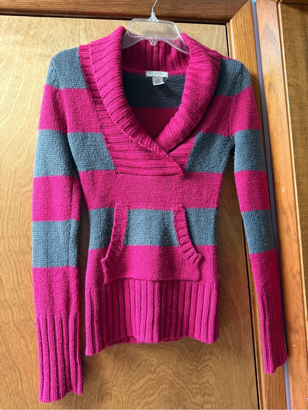 Arizona Jean Company Pink & Gray Striped Shawl-Collar Sweater